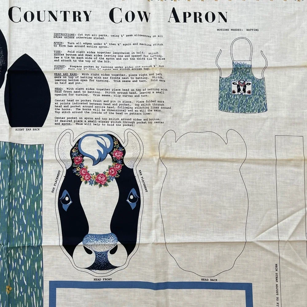 Vintage‎ Country Cow Apron Fabric Panel Springs Industries 6109 Cut N Sew Craft